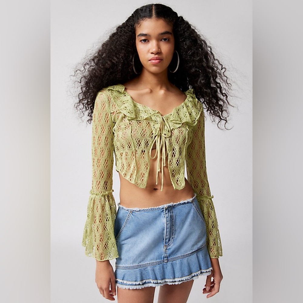 Urban Outfitters Green Gossamer Crochet Flyaway Top Size Medium